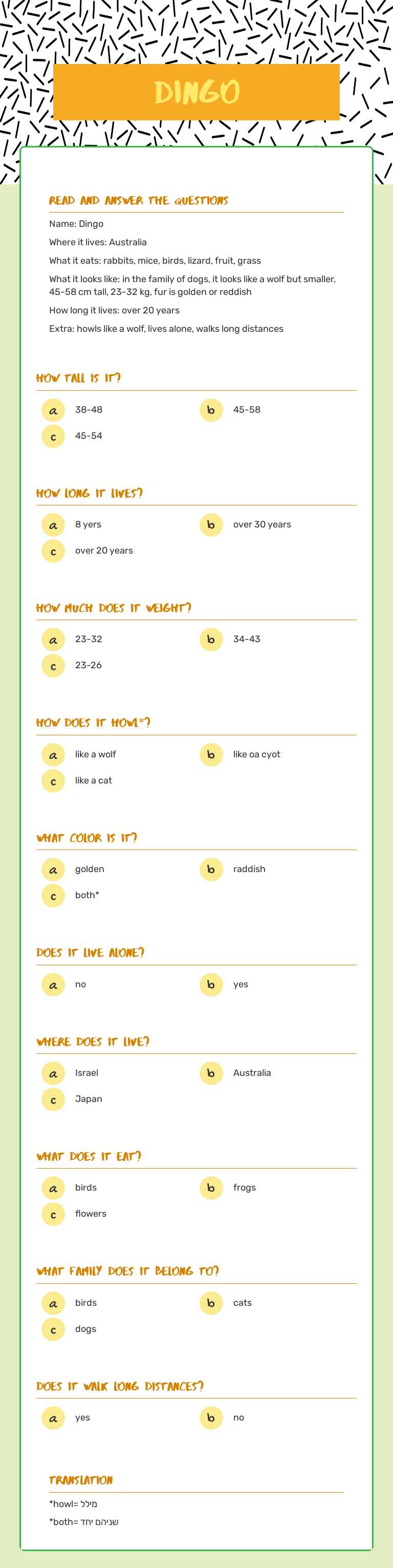 dingo worksheet preview image