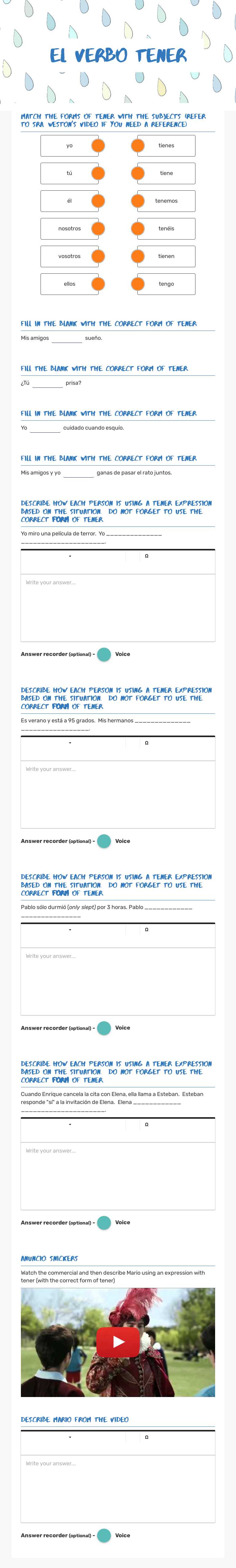 El verbo Tener worksheet preview image