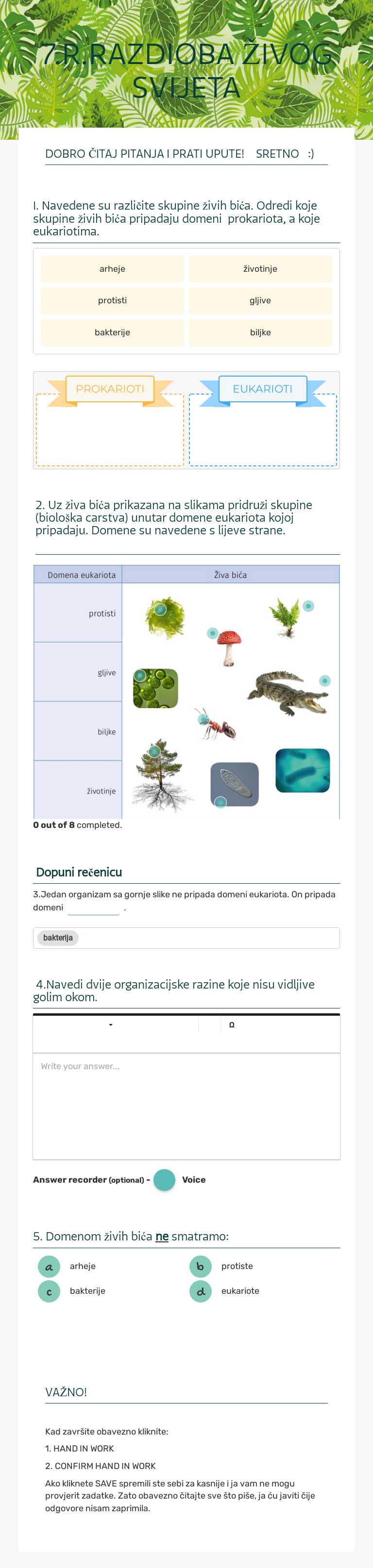 7.R.RAZDIOBA ŽIVOG SVIJETA Grade 7 worksheet preview
