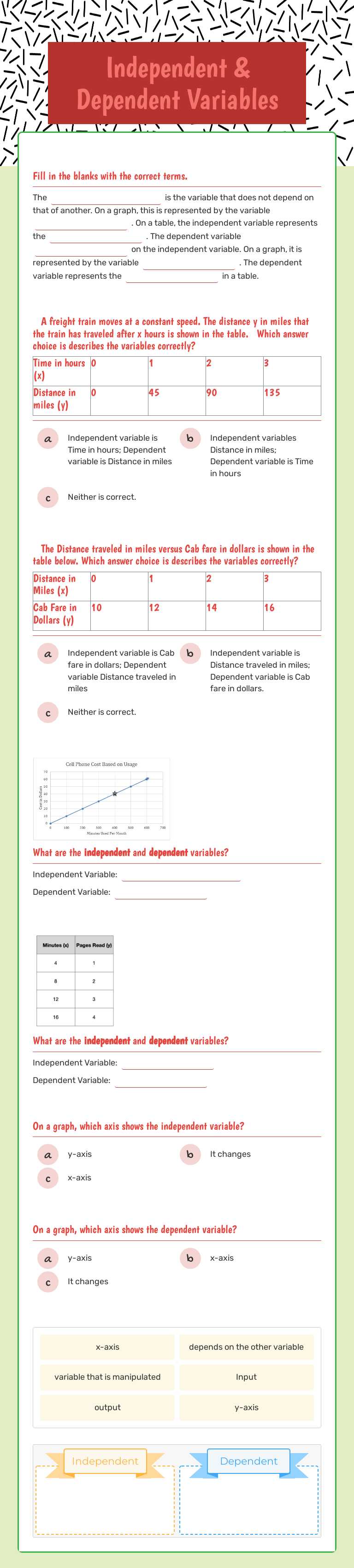 Independent & Dependent Variables worksheet preview image