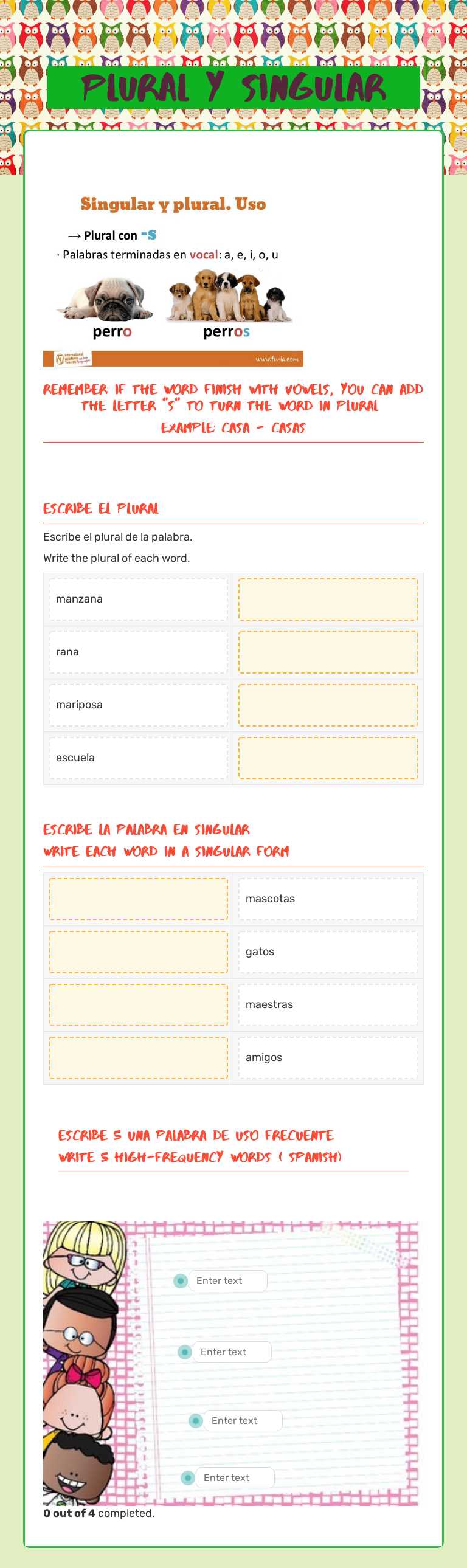 plural y singular Preschool worksheet preview