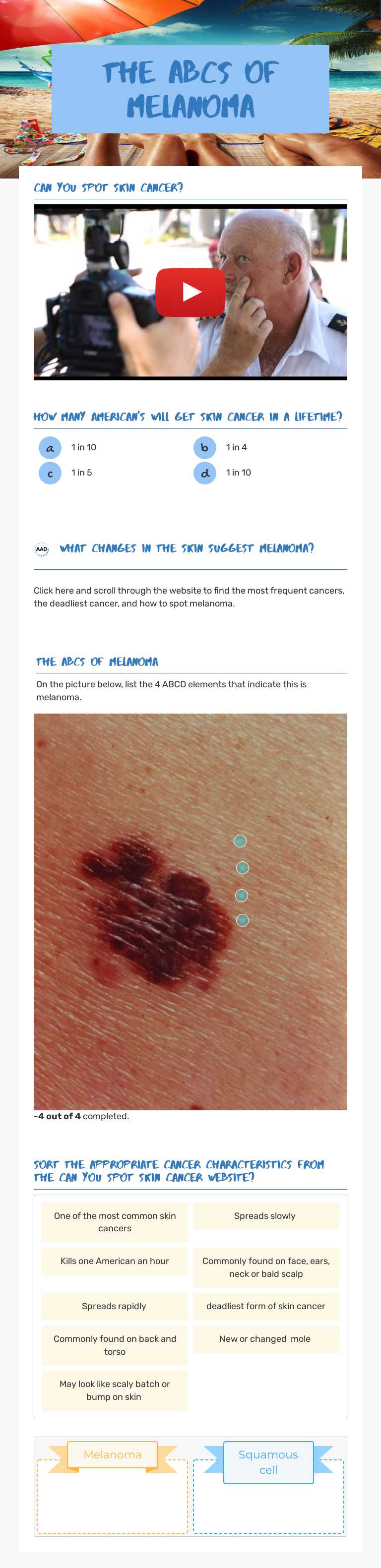 The ABCs of Melanoma Other worksheet preview