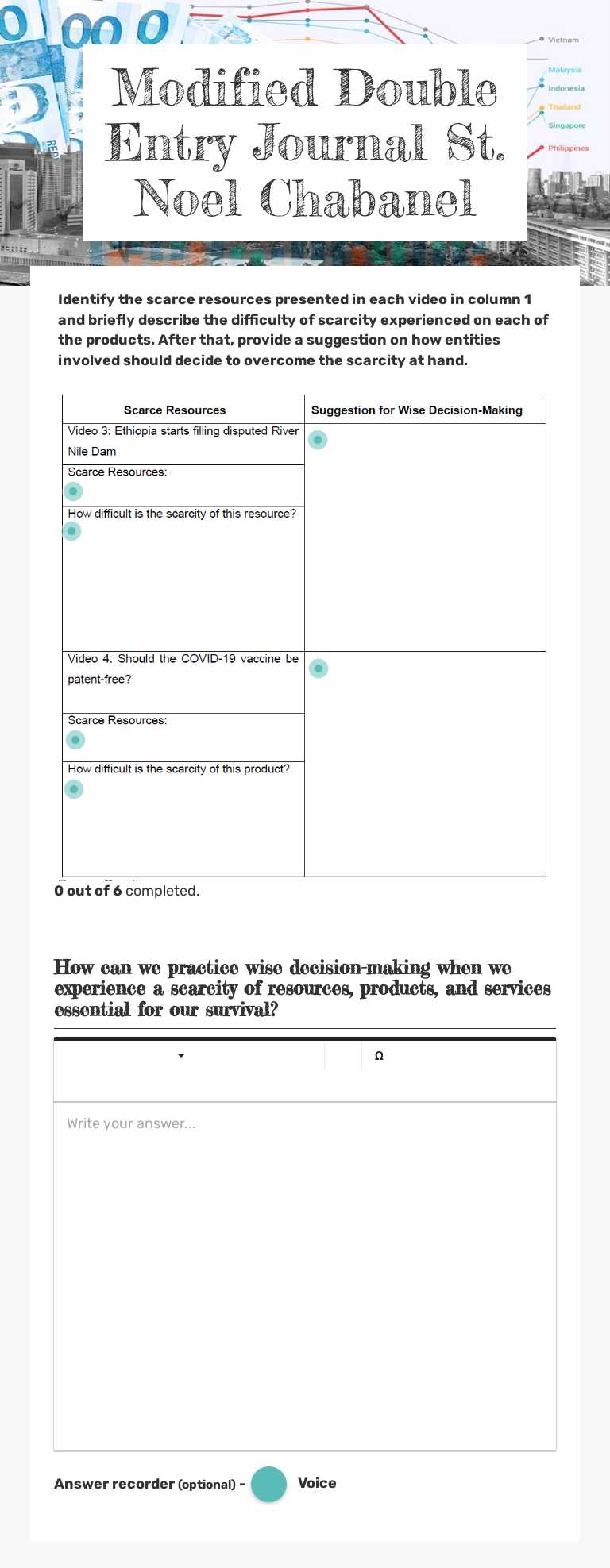 Modified Double Entry Journal St. Noel Chabanel worksheet preview image
