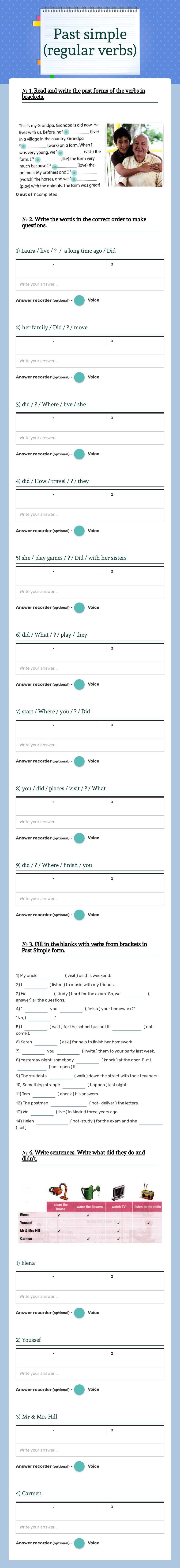Past simple (regular verbs) Grade 6 worksheet preview