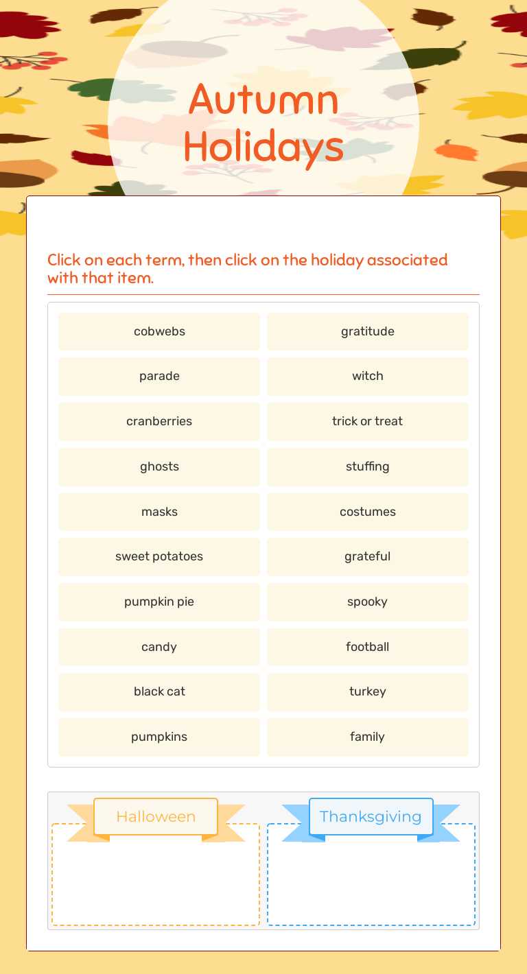 Autumn Holidays Grade 3 worksheet preview