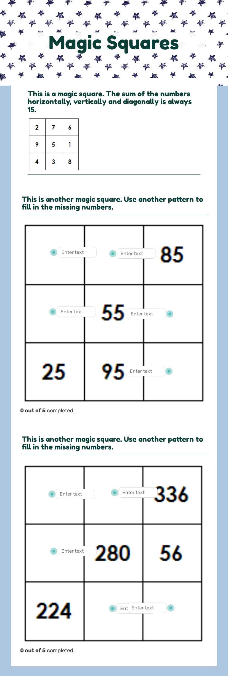 Magic Squares worksheet preview image