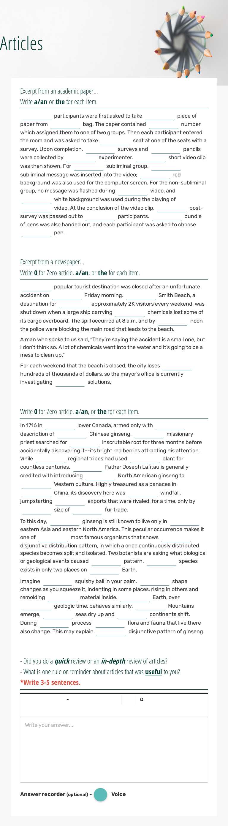 Articles Preschool worksheet preview
