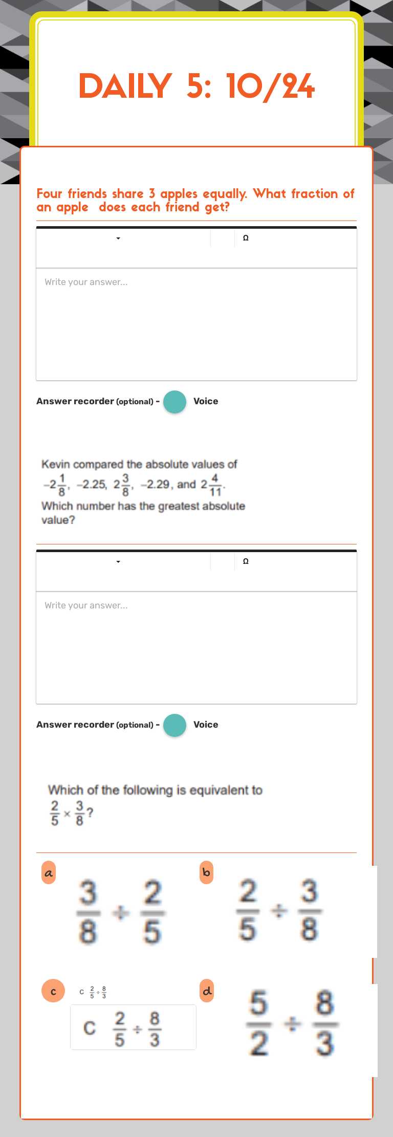 Daily 5: 10/24 worksheet preview image