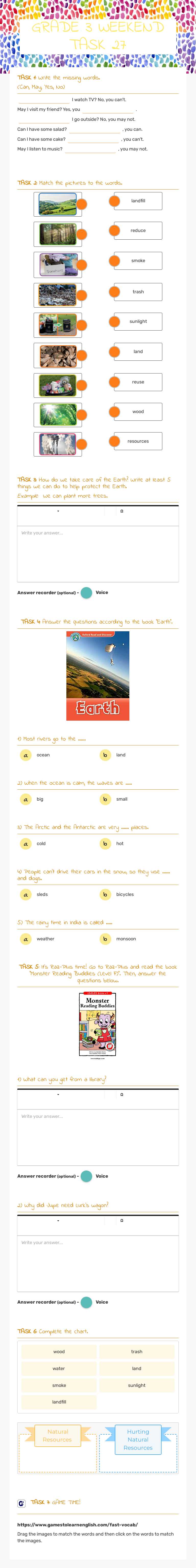 GRADE 3 WEEKEND TASK 27 worksheet preview image