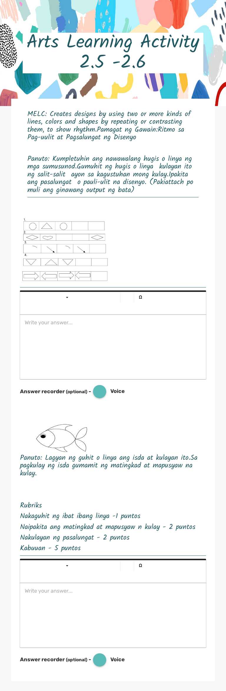 Arts Learning Activity 2.5 -2.6 Grade 2 worksheet preview
