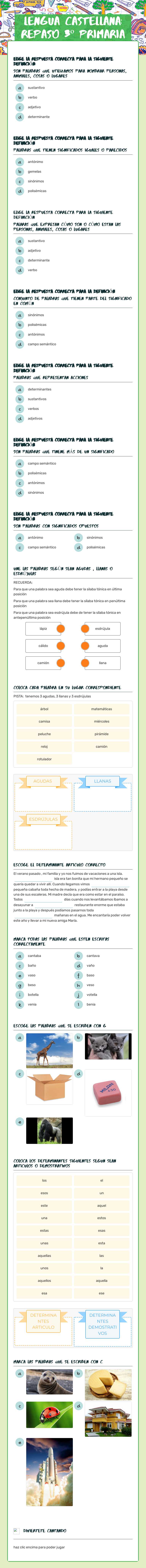 LENGUA CASTELLANA: REPASO 3º PRIMARIA worksheet preview image