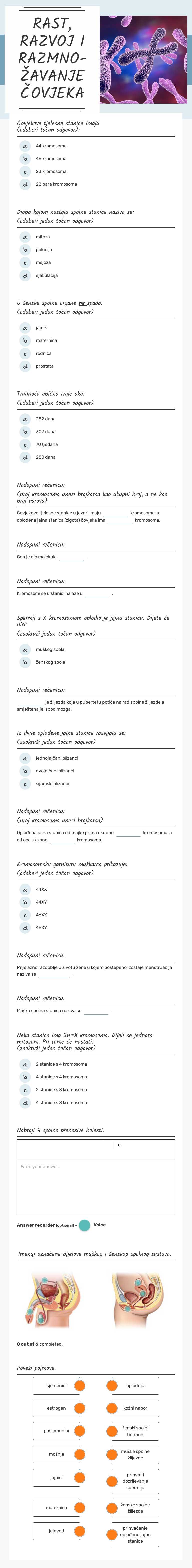 RAST, RAZVOJ I RAZMNO-ŽAVANJE
ČOVJEKA Grade 8 worksheet preview