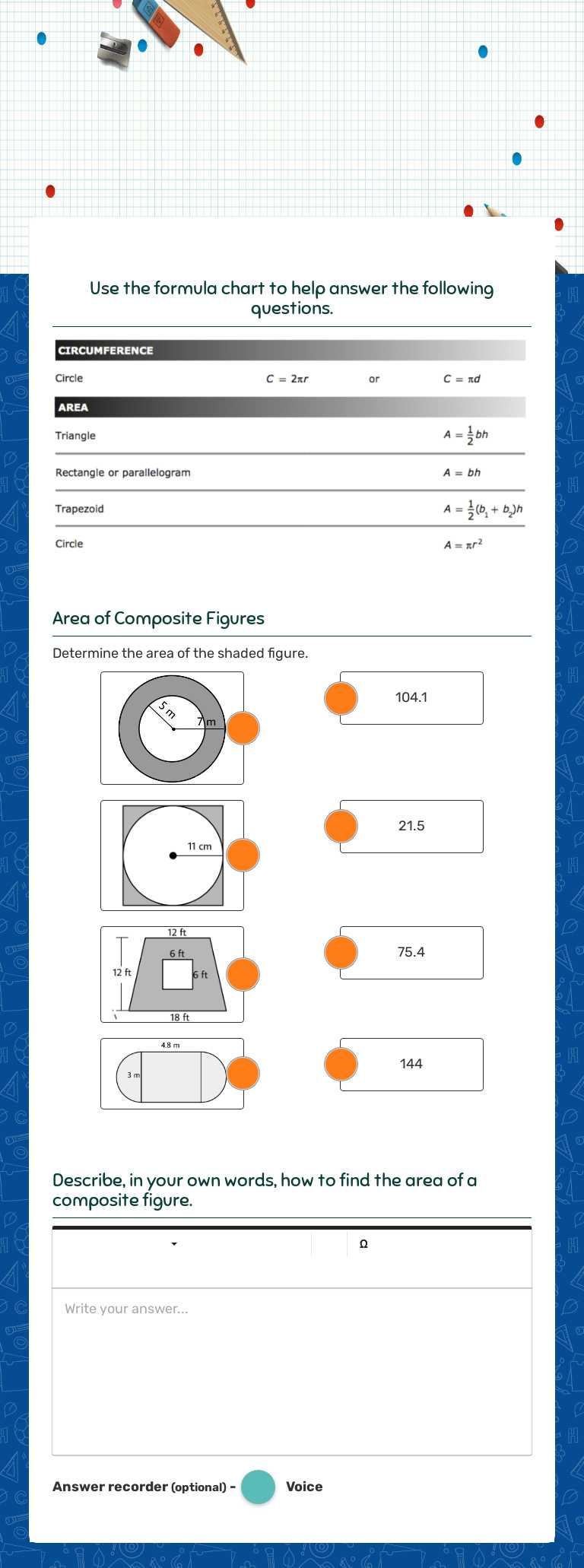 Composite areas
Practice Grade 7 worksheet preview