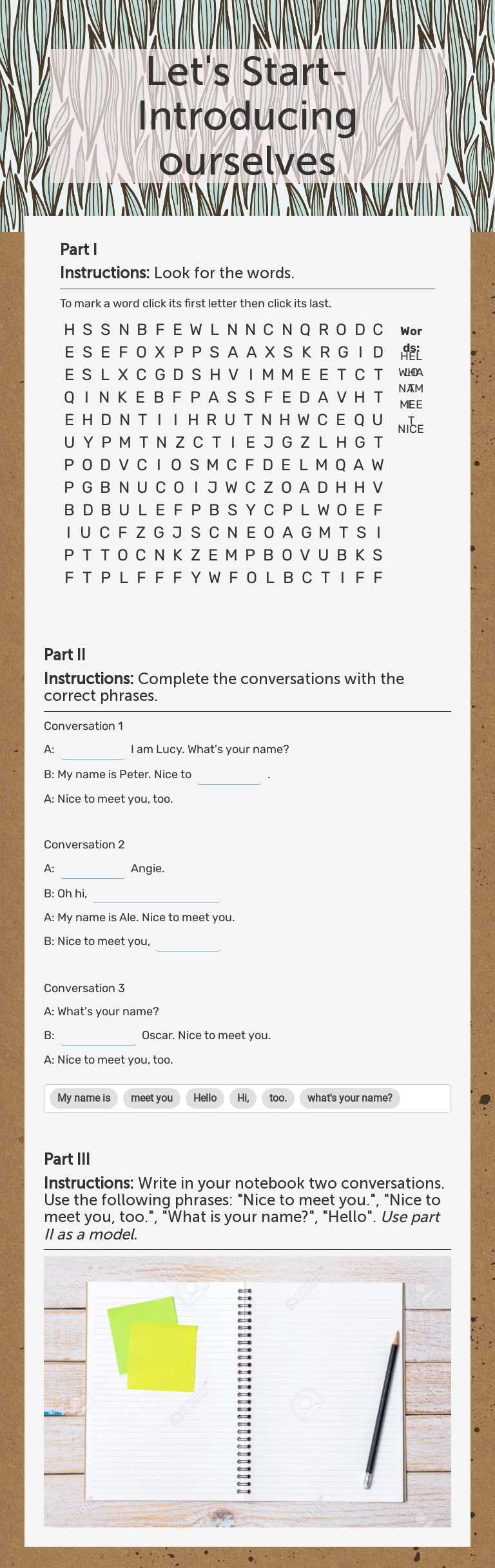 Let's Start- Introducing ourselves worksheet preview image