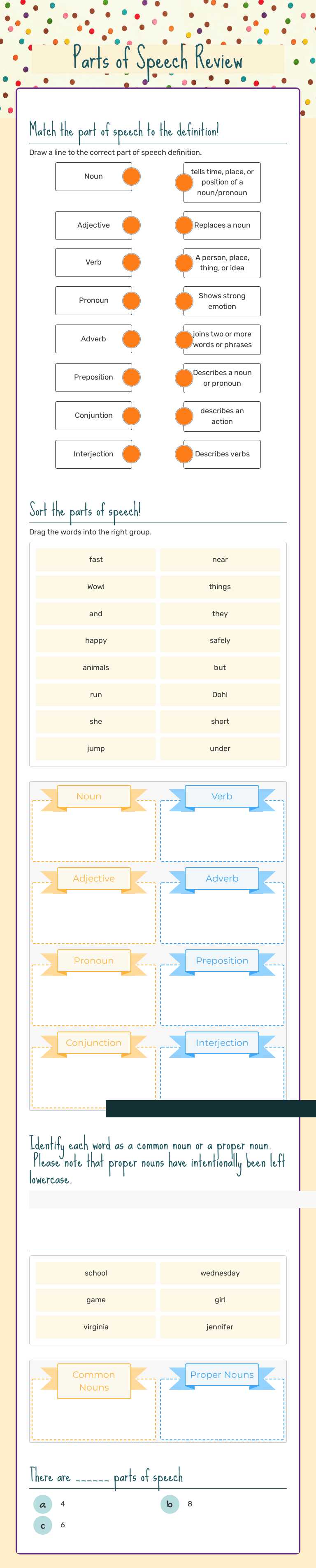 Parts of Speech Review worksheet preview image