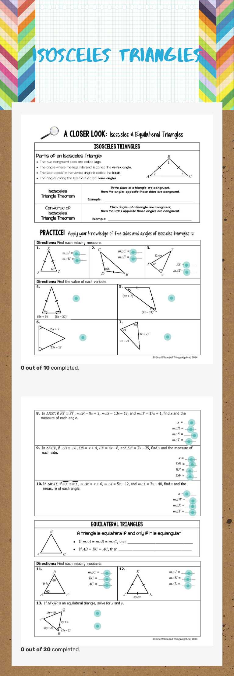 Isosceles triangles Grade 10 worksheet preview