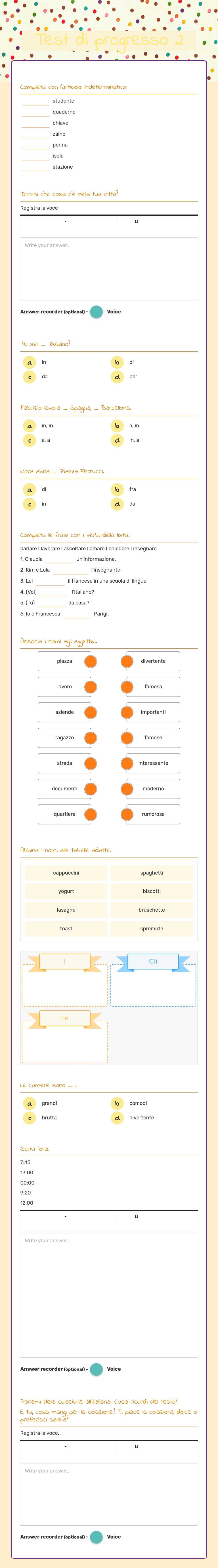 Test di progresso 2 worksheet preview image