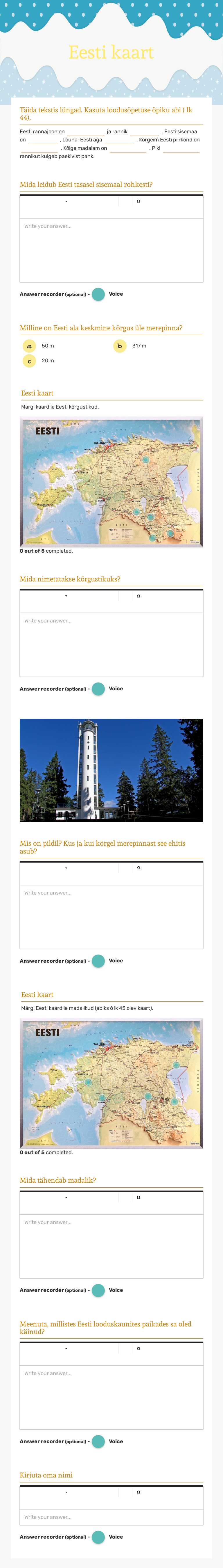 Eesti kaart Grade 3 worksheet preview