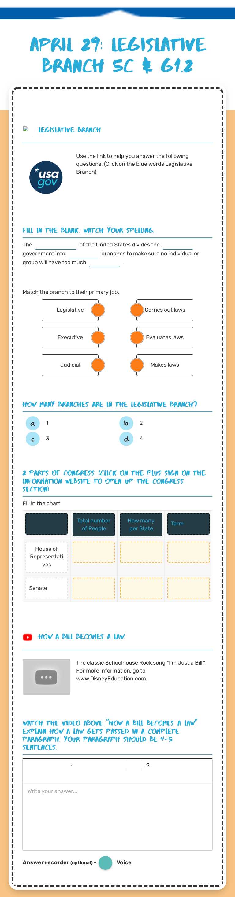 April 29: Legislative Branch
5C & G1.2 worksheet preview image
