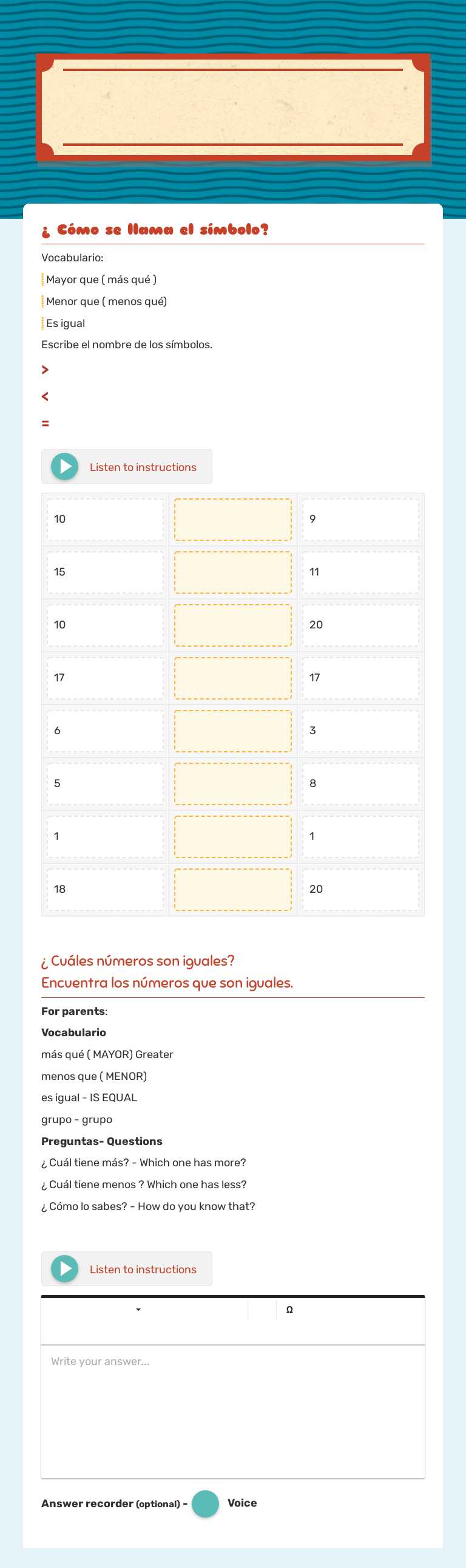 Comparar nÚmeros y grupos Preschool worksheet preview