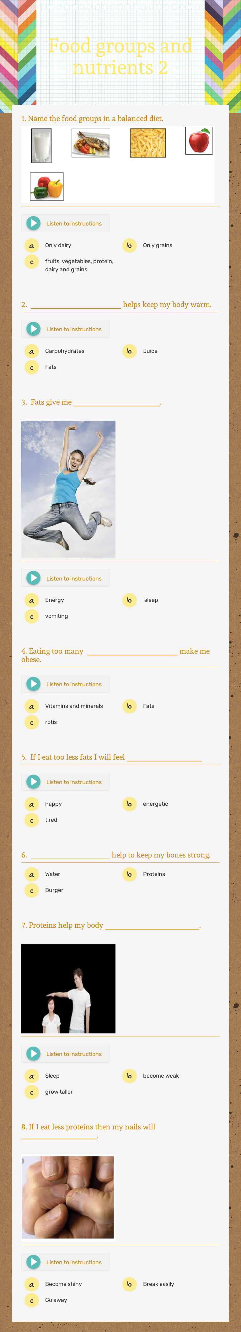 Food groups and nutrients 2 worksheet preview image