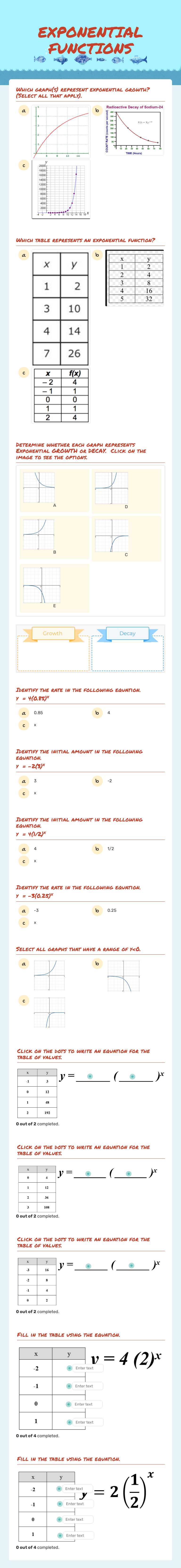 EXPONENTIAL FUNCTIONS worksheet preview image