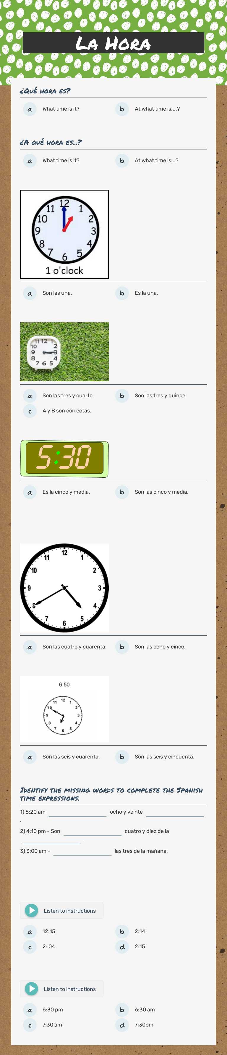 La Hora worksheet preview image