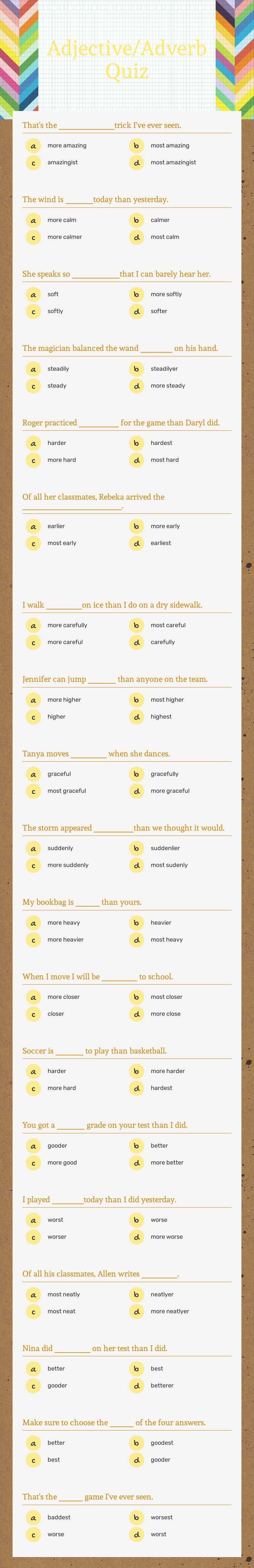 Adjective/Adverb Quiz worksheet preview image