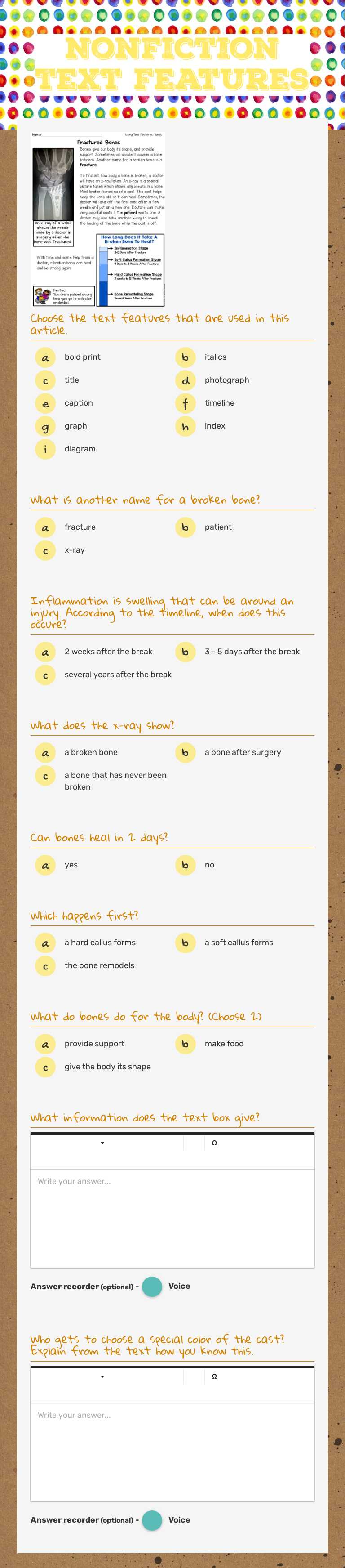 Nonfiction text Features worksheet preview image