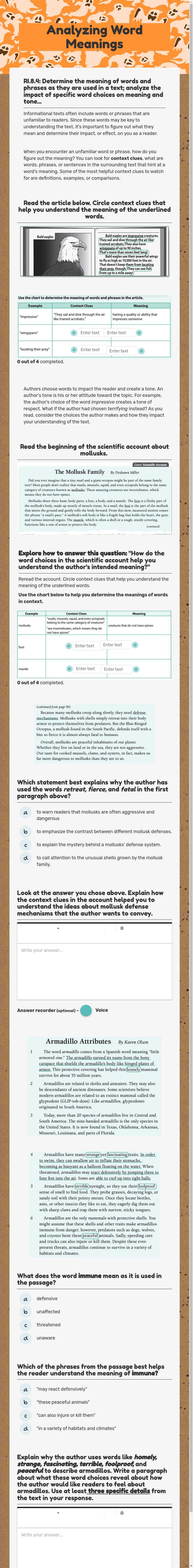 Analyzing Word Meanings worksheet preview