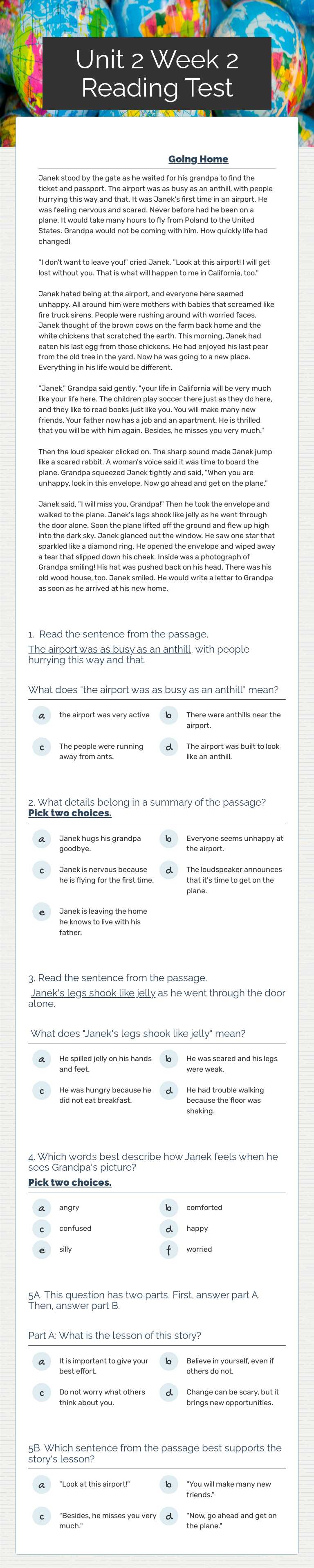 Unit 2 Week 2      
 Reading Test worksheet preview image