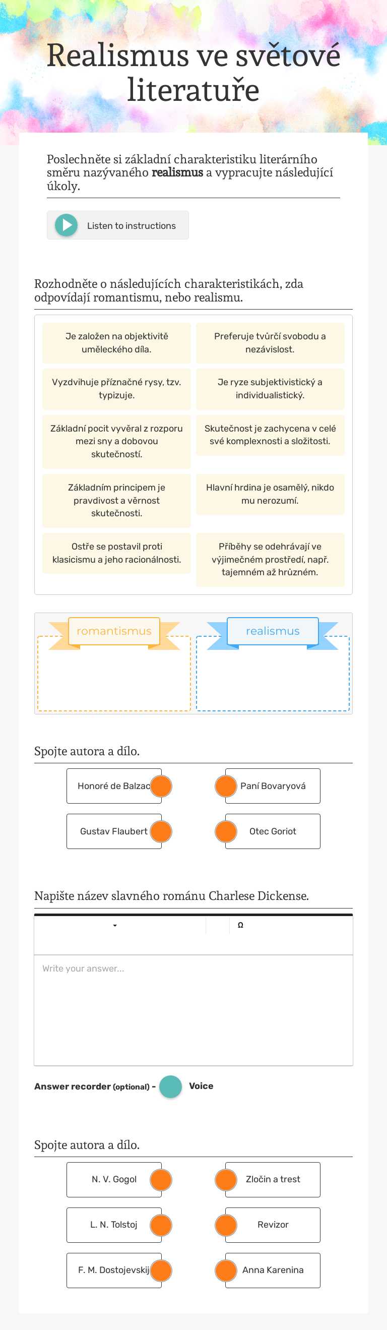 Realismus ve světové literatuře worksheet preview image