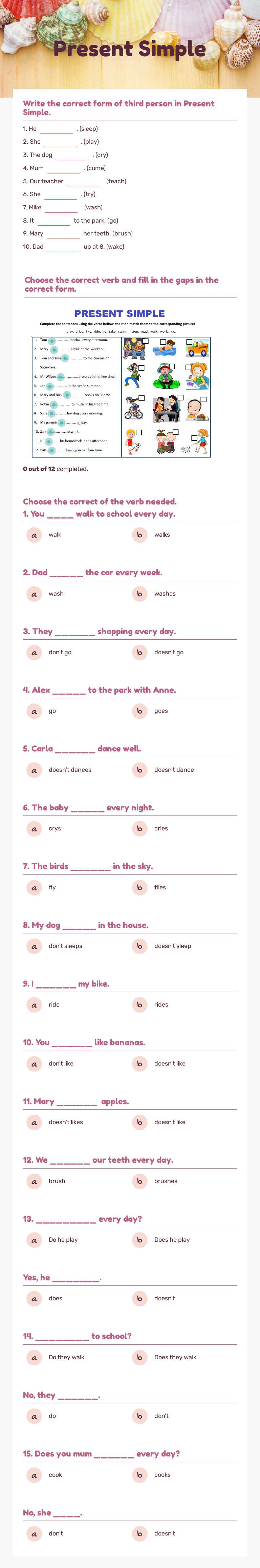 Present Simple worksheet preview image