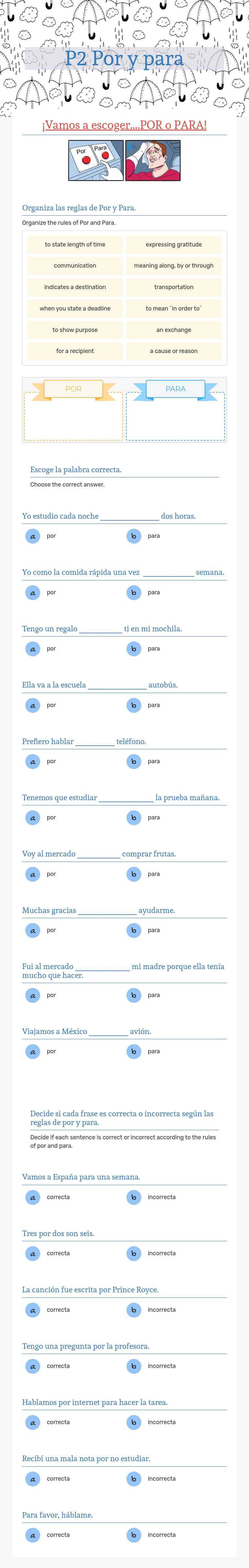 P2 Por y para worksheet preview image