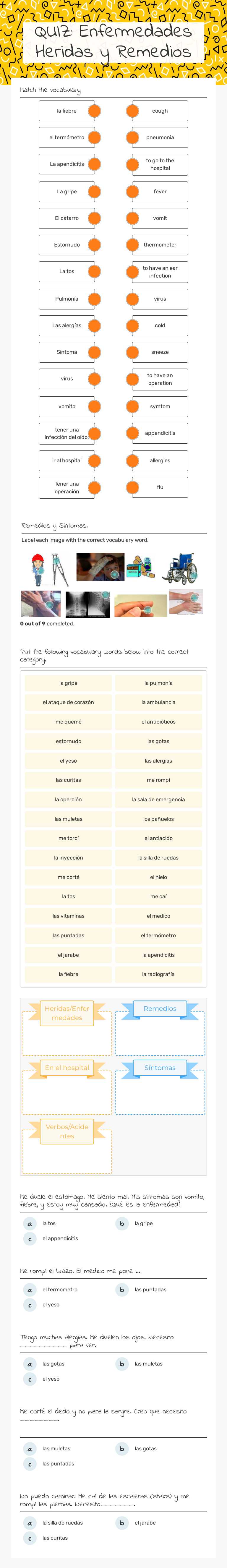 Practice QUIZ: Enfermedades Heridas y Remedios Grade 10 worksheet preview