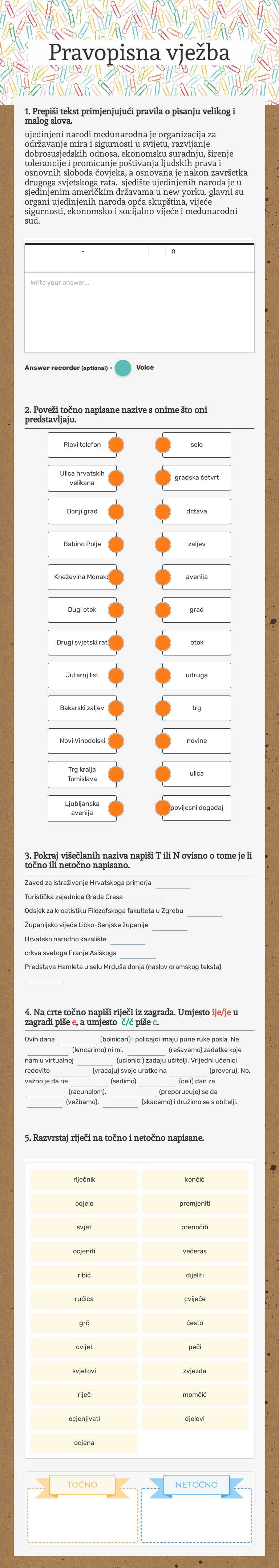Pravopisna vježba worksheet preview image