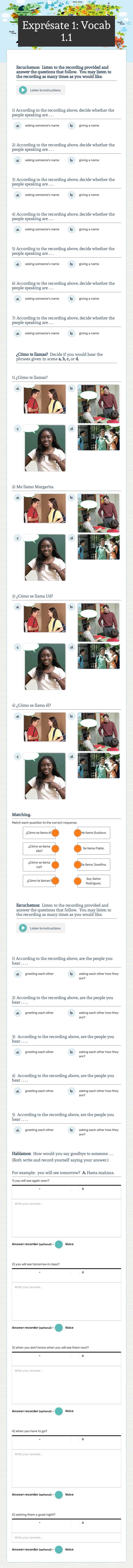 Exprésate 1: Vocab 1.1 worksheet preview image
