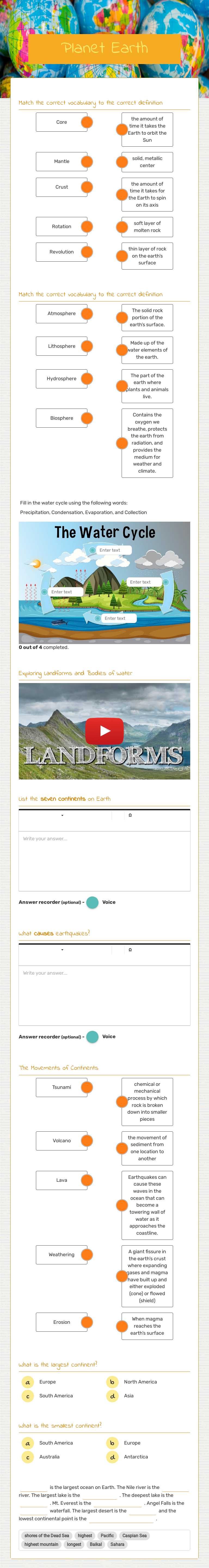 Planet Earth Grade 6 worksheet preview