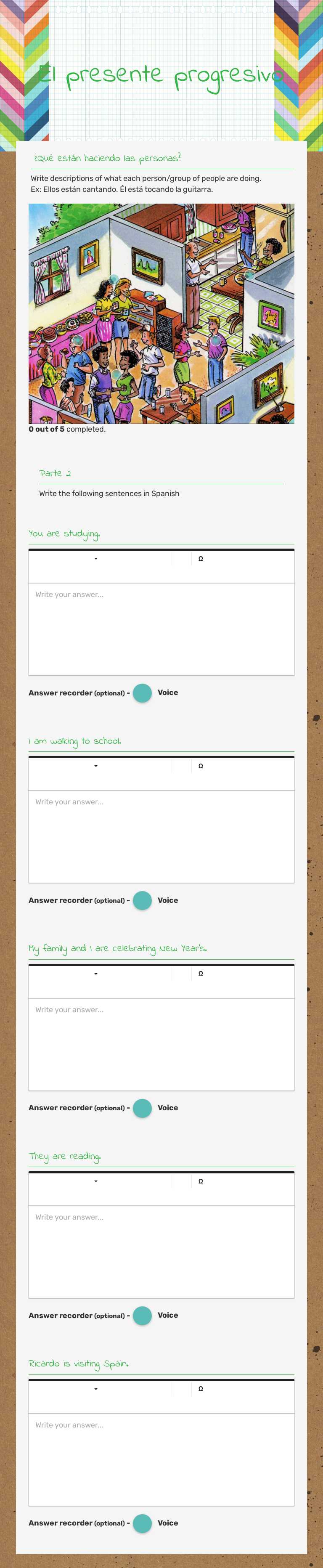 El presente progresivo worksheet preview image
