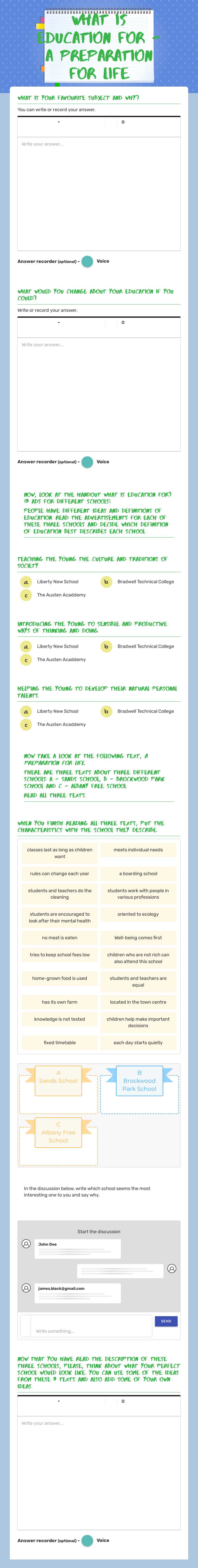 what is education for - a preparation for life worksheet preview image