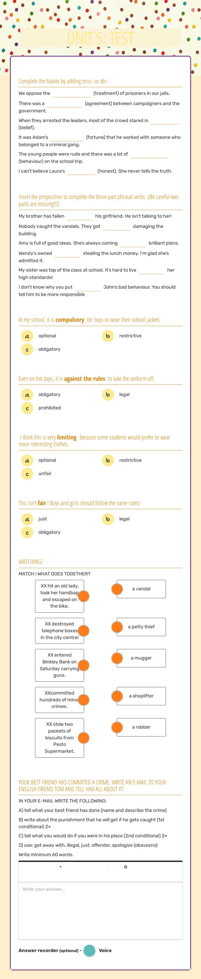 UNIT 5: TEST worksheet preview image