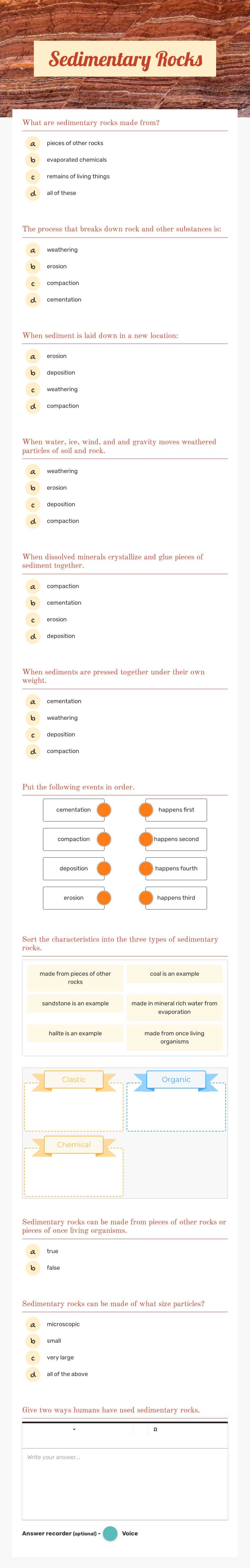 Sedimentary Rocks worksheet preview image