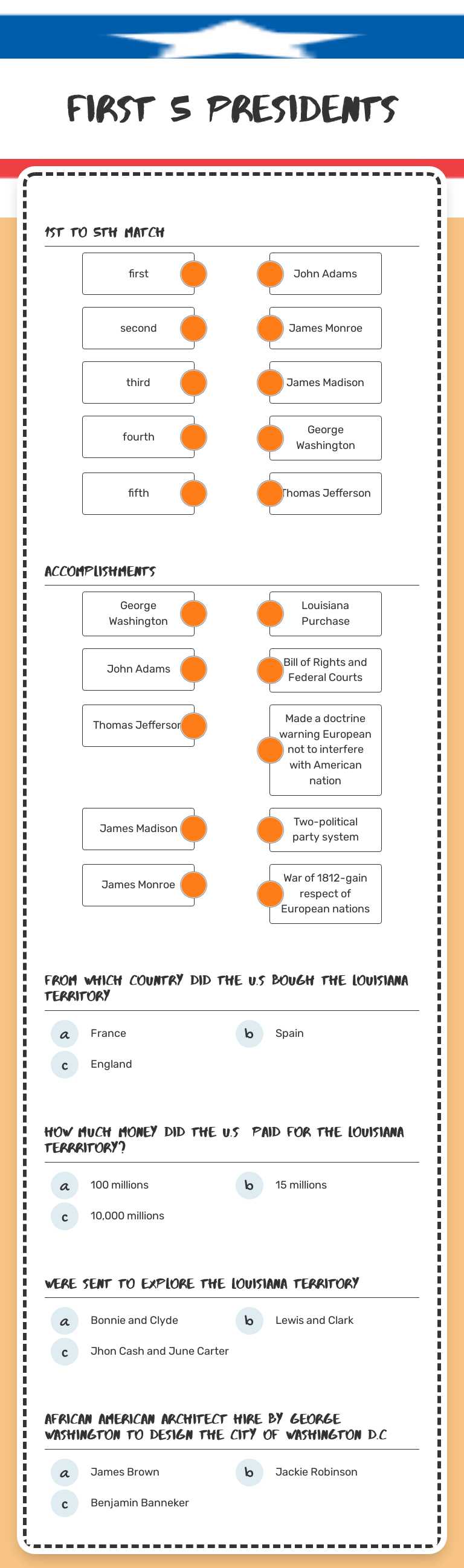 First 5 Presidents Grade 7 worksheet preview