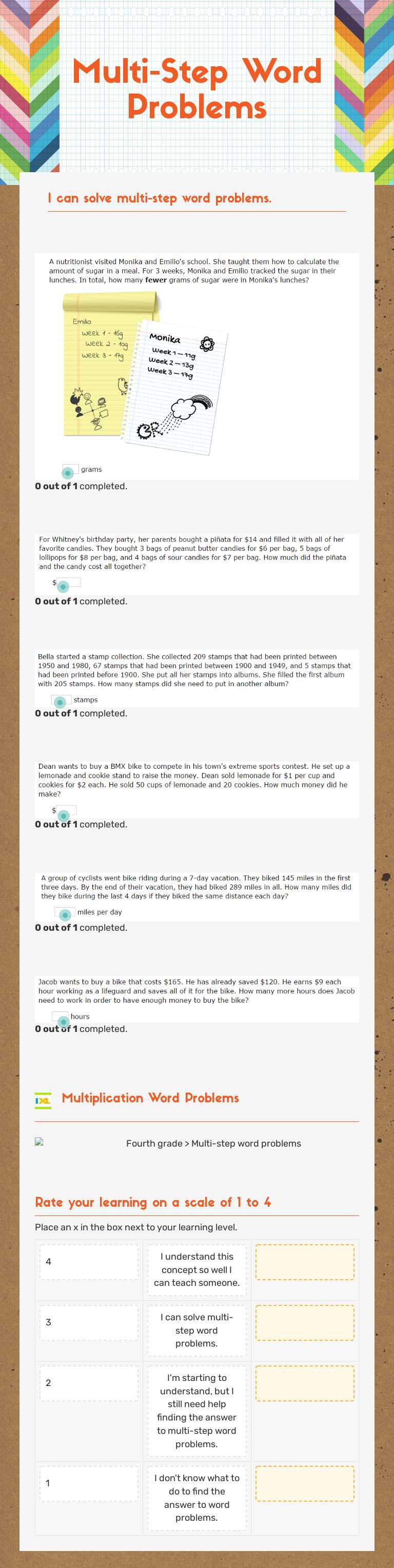 Multi-Step Word Problems worksheet preview image