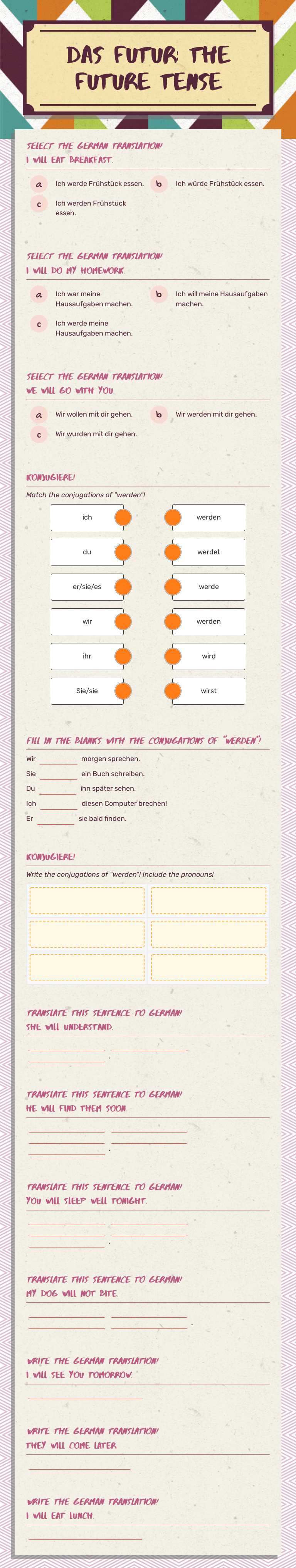das Futur:
The future tense worksheet preview image
