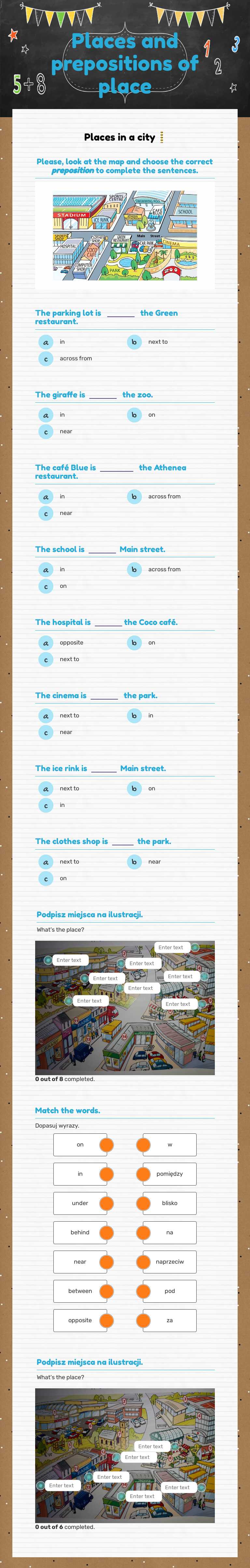 Places and prepositions of place Grade 1 worksheet preview