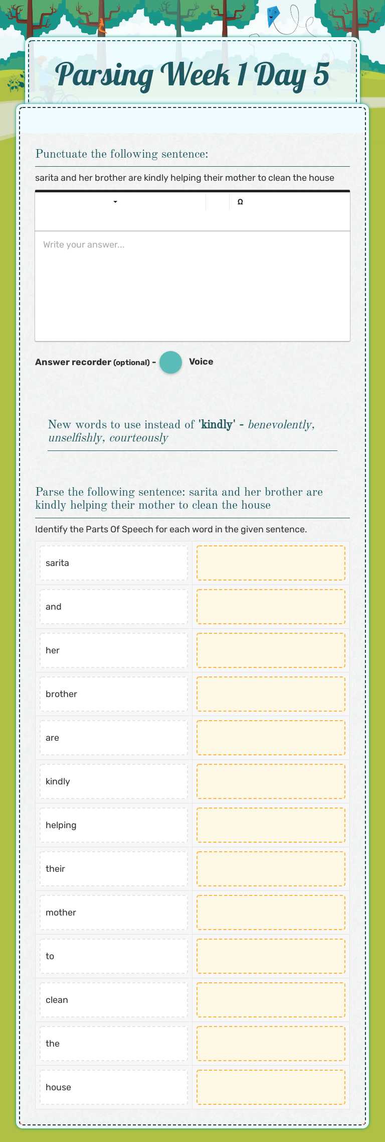 Parsing Week 1 Day 5 Grade 4 worksheet preview