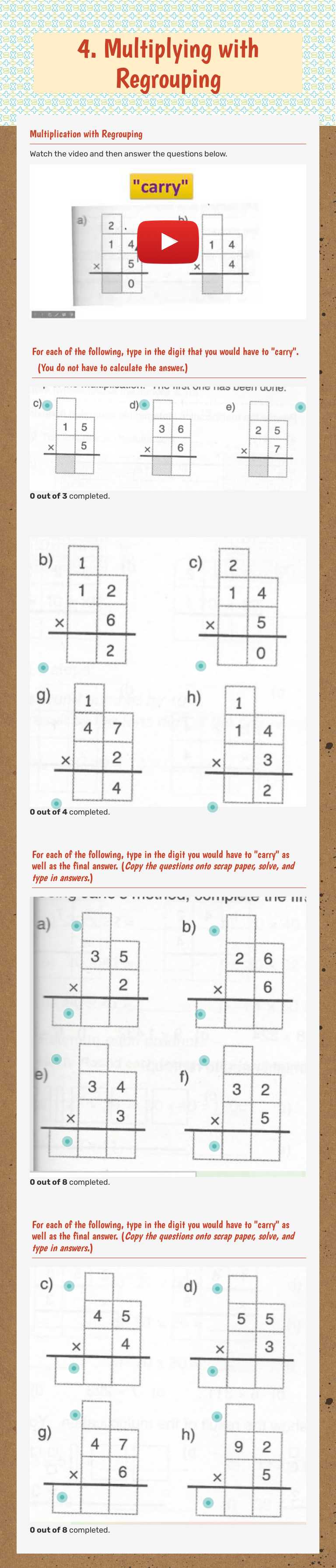 4. Multiplying with Regrouping worksheet preview image