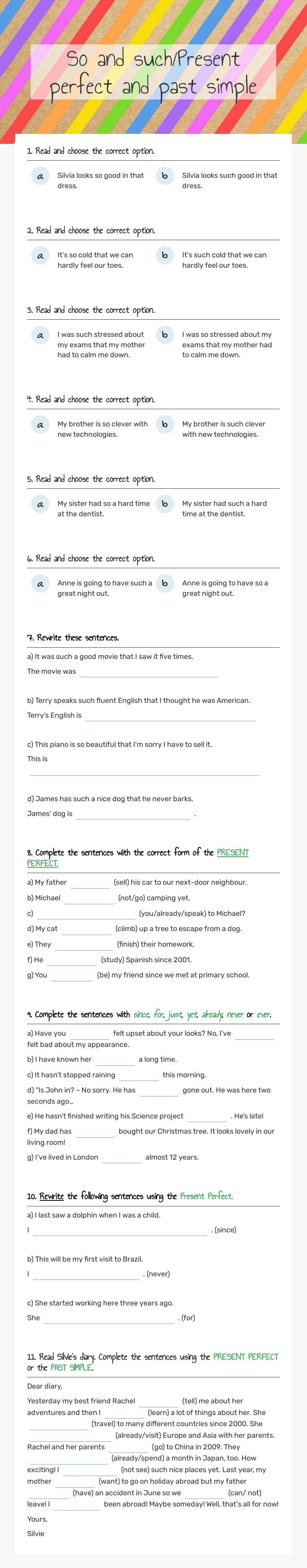 So and such/Present perfect and past simple worksheet preview image