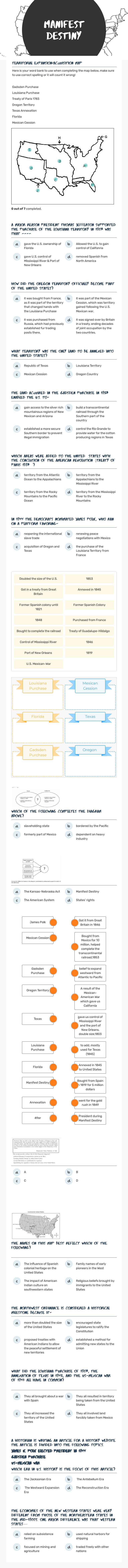 Manifest Destiny worksheet preview image